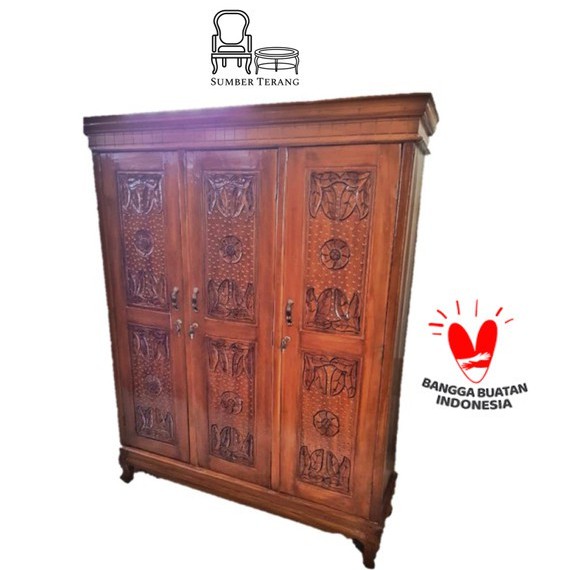 Lemari Pakaian Jati Jepara Minimalis tiga pintu / Lemari Kayu 3 pintu