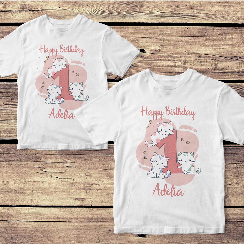 Kaos Set Ultah milad birthday theme cute cat dan unicorn party