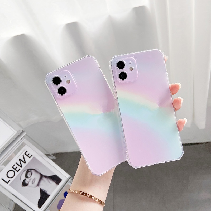 Soft case Transparan Motif Pelangi Untuk Iphone 13 12 11promax x xs xsmax xr se2020 7 / 8plus