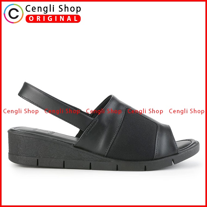 SANDAL WEDGES KULIT OBERMAIN WANITA ORIGINAL ASLI TERBARU HITAM OW31