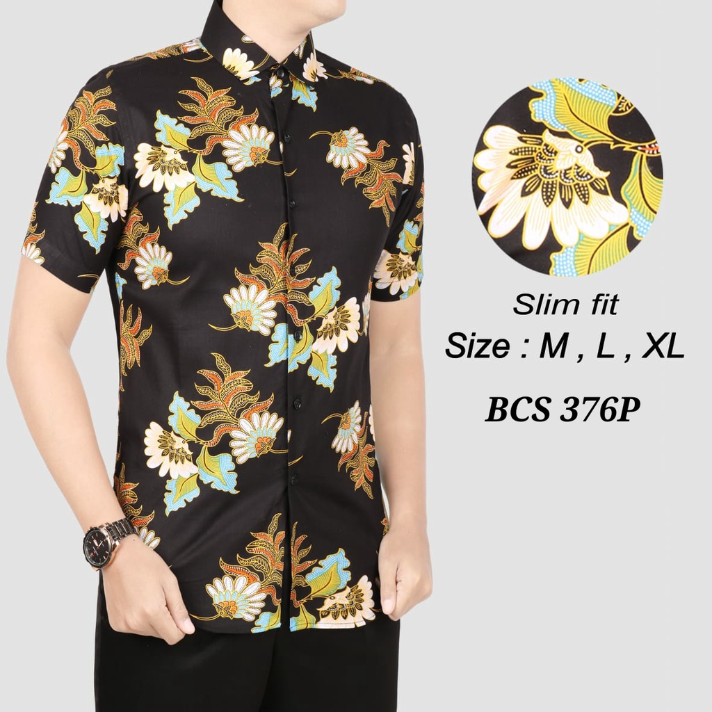Batik Pria Lengan Pendek Motif Bunga Keren