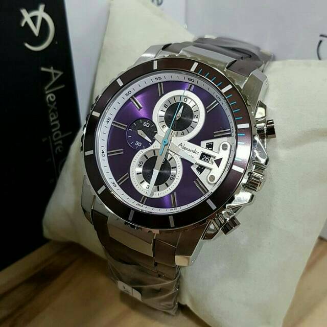 JAM TANGAN PRIA ALEXANDRE CHRISTIE AC 6455 SILVER PURPLE ORIGINAL