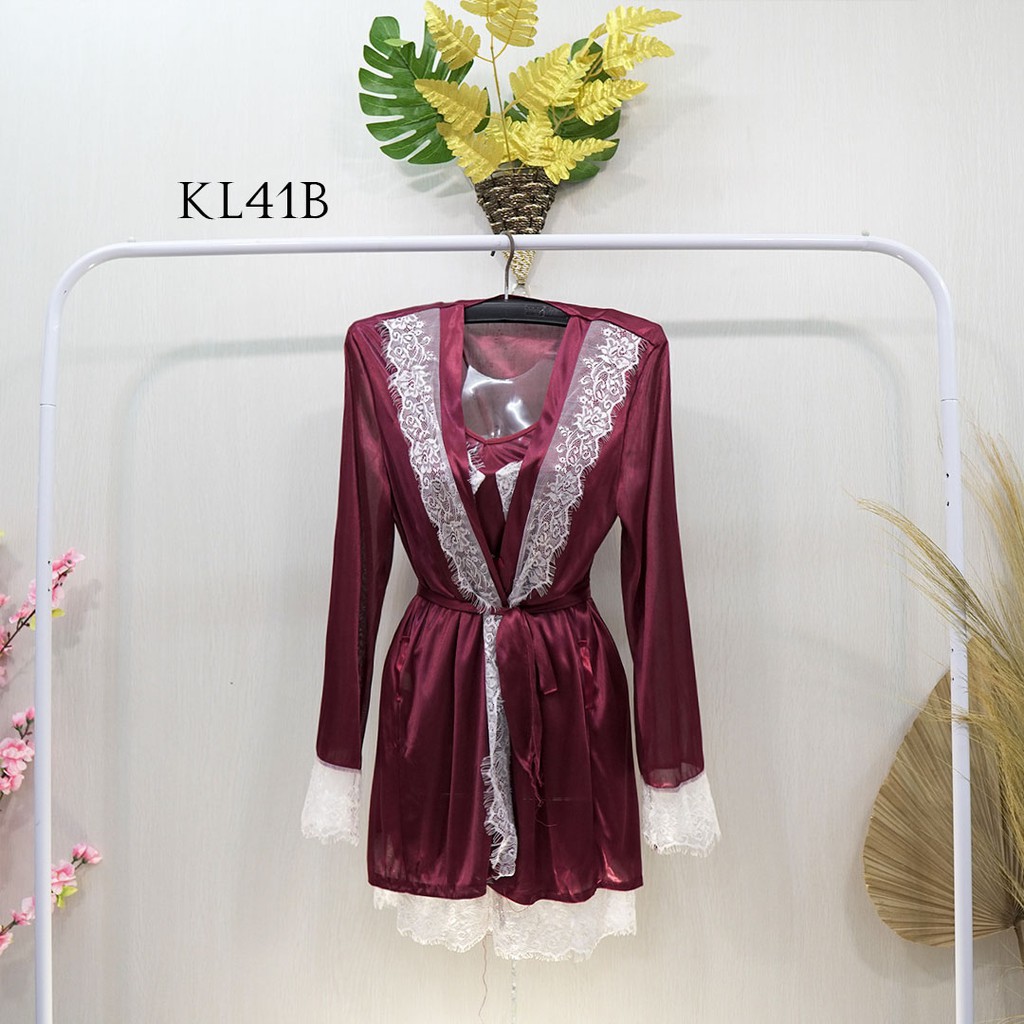 [TOKO TERPERCAYA] BAJU TIDUR WANITA  LINGERIE KIMONO PIYAMA IMPORT SATIN MAROON KL41B