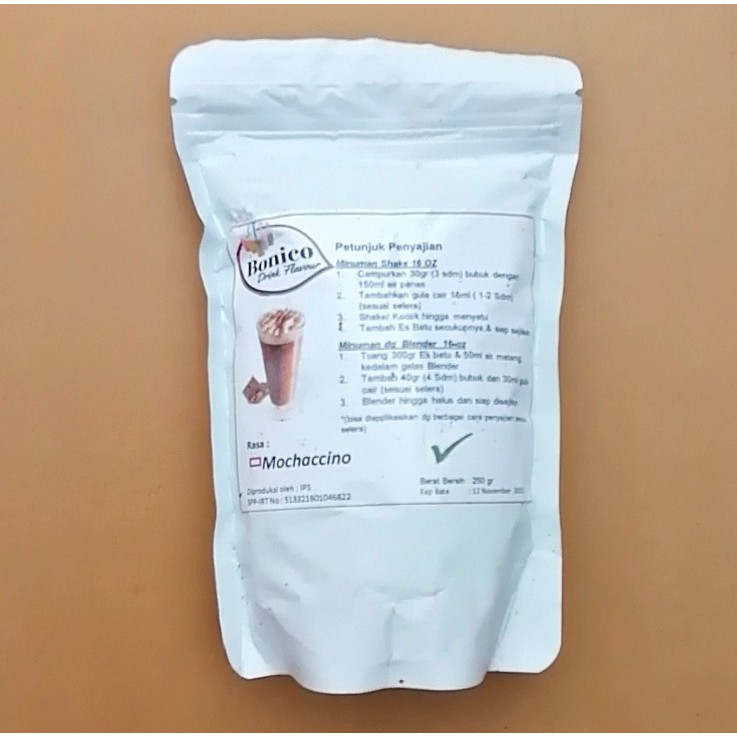 

BONICO MOCCACINNO drink powder 250gr Bubuk minuman MOCCACINNO Ice blend milk shake kekinian