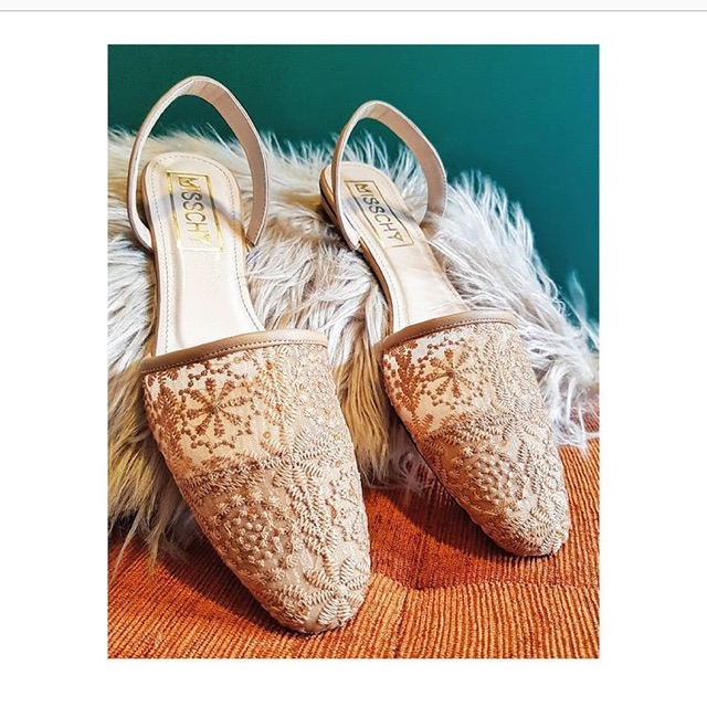 Nadine mules on lace nude by mischy shoes