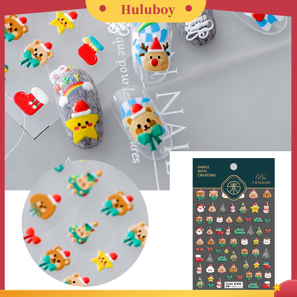 Huluboy Huluboy♡ Stiker Kuku 5D Motif Snowflake / Manusia Salju / Natal Untuk Nail Art