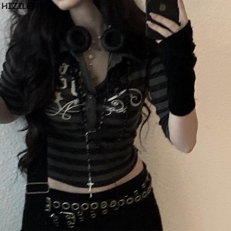 #Sisjuly# Eropa dan Amerika Top Wanita Pakaiany2k Fashion Merek Hot Gadis Memakai Top CetakTT-shirt Slim-Fit L