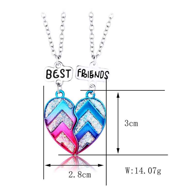 Fancyqube 2pcs Kalung Rantai Hias Liontin Hati Tulisan Best Friend Untuk Unisex