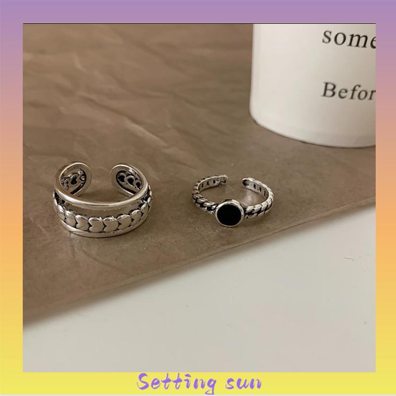 Fashion Set Cincin Kombinasi Wanita Sederhana Pembukaan Dapat Disesuaikan Keren Desain Niche Cincin Bersih TN