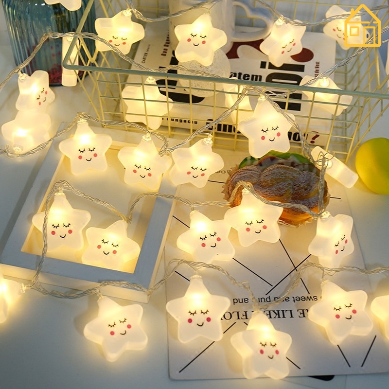 Lampu String LED Bentuk Bintang Smiley Face Untuk Dekorasi Kamar Anak Perempuan