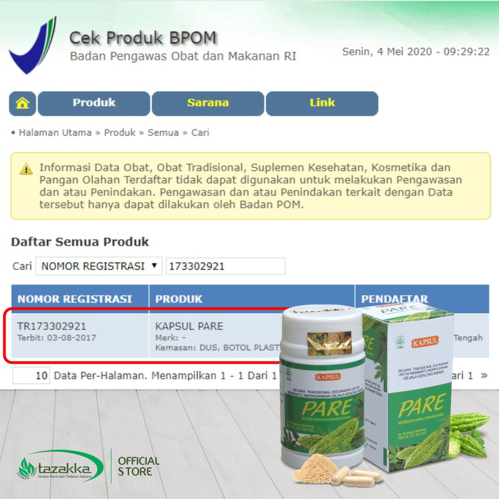 OBAT DIABETES Herbal Kapsul PARE Tazakka isi 60 kapsul HALAL BPOM dan dijamin Original