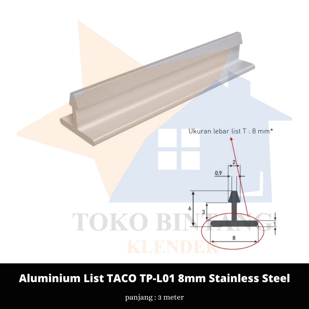 Aluminium List TACO TP-L01 8mm Stainless Steel