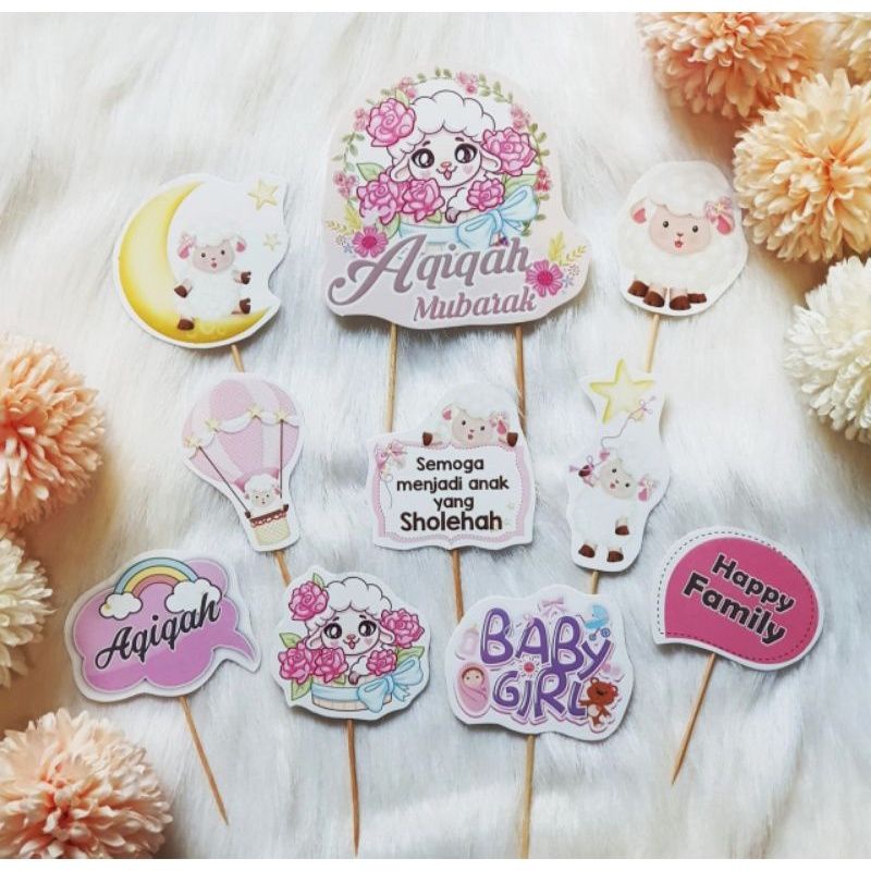 1 set topper toper hiasan kue cupcake cup cake nasi tumpeng aqiqah girl