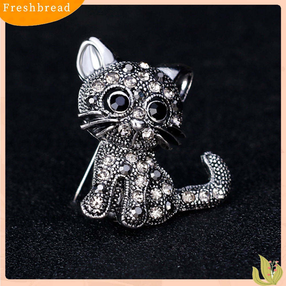 [ TERLARIS]Vintage Women Girls Lovely Cat Kitten Rhinestone Collar Brooch Pin Party Jewelry