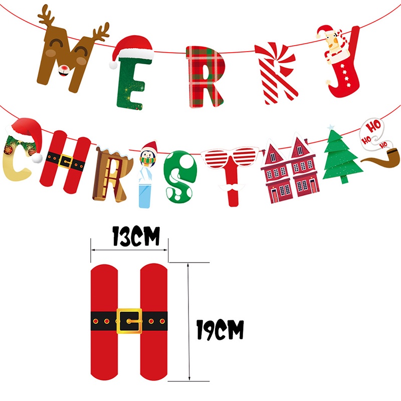 【Theredsunrisesiwy.id】1PCS Merry Christmas Banner Wall Hanging Garland Xmas Tree Pattern Bunting Flag