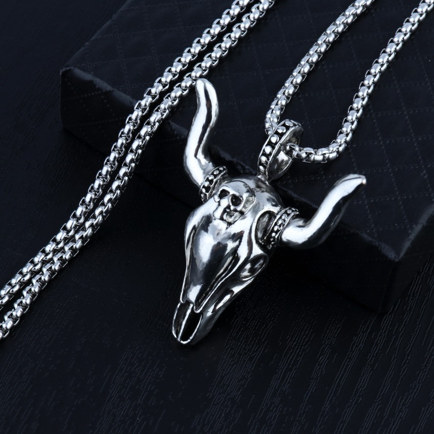 Kalung Rantai Liontin Kepala Kambing Tengkorak Bahan titanium Gaya retro Eropa Amerika Untuk Pria