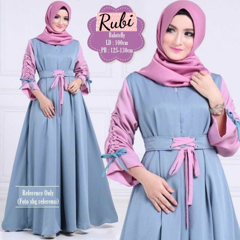 Rubi - Bisa COD Dress Gamis Baju Kondangan Busui Tali Pinggang Pita Lengan Tangan Kerut Warna Polos 