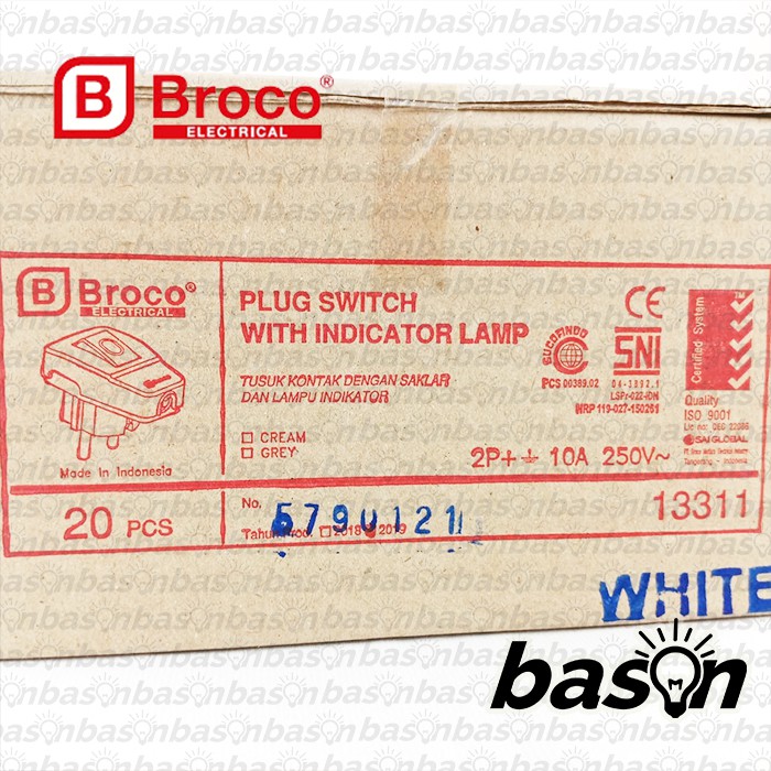 BROCO 13311 STD Plug Switch White - incl. tombol on off