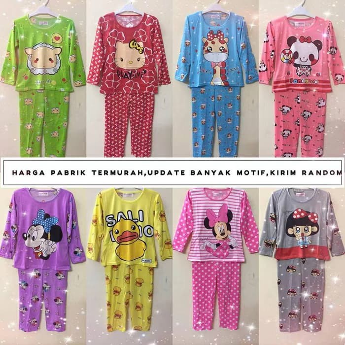 baju tidur piyama pp anak 3-12 tahun stelan fashion murah tanah abang - 3-4 tahun