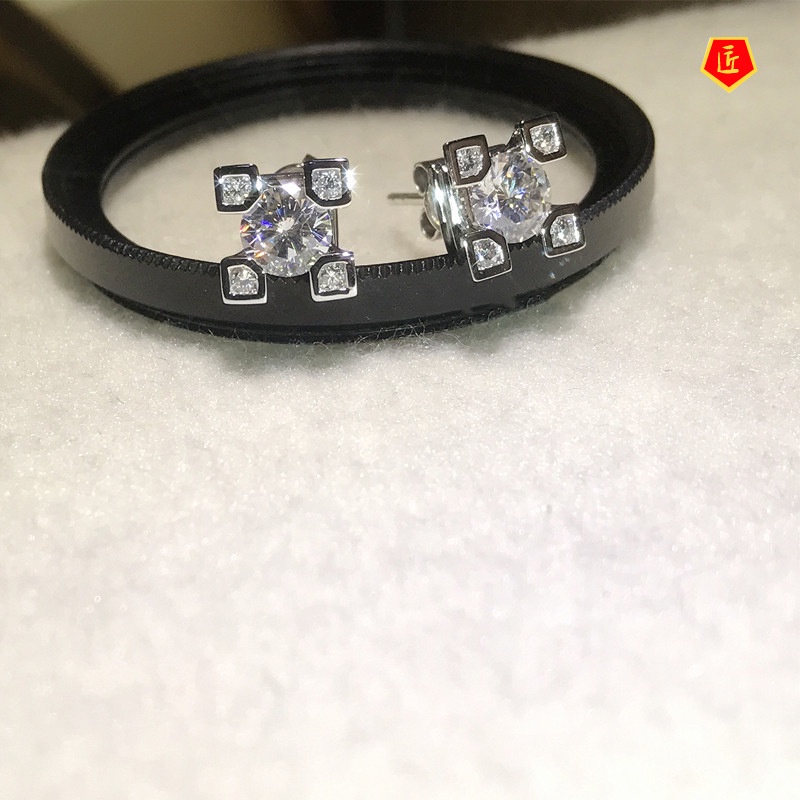 [Ready Stock]Creative Personality Pt950 Platinum Moissanite Stud Earrings