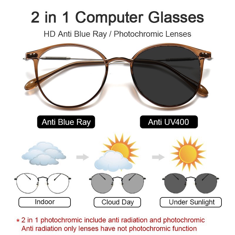 Kacamata Photochromic Anti Radiasi Anti Blue Light Untuk Pria Dan Wanita