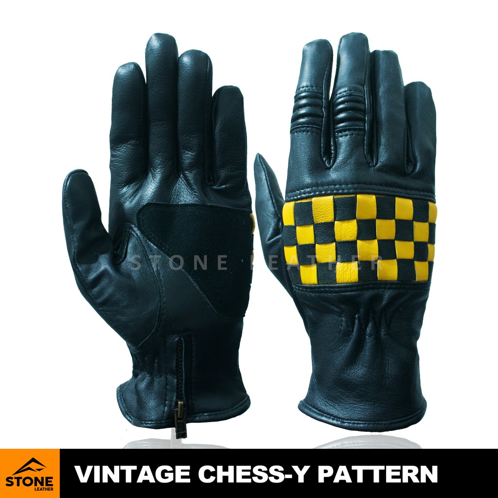 Sarung Tangan Kulit Asli Vintage Chess-Y Pattern