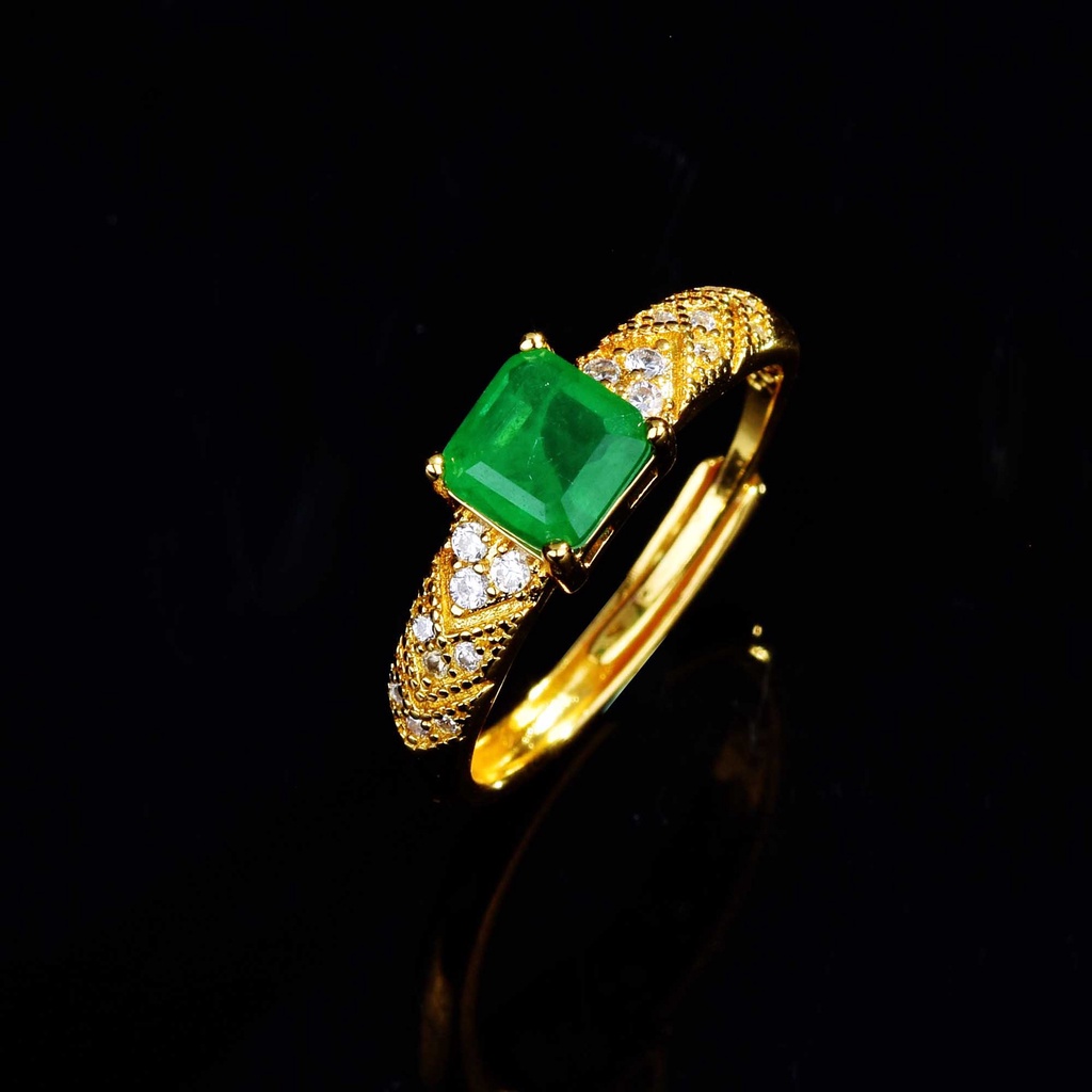 Cincin Sterling Silver 925 Adjustable Dengan Permata Emerald Hijau Untuk Wanita Ccb88