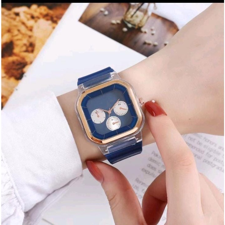 Jam Tangan Rubber Wanita Dial Kotak Analog Korean Style Fashion (010R)