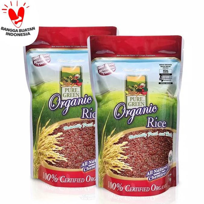

BERAS- PUREGREEN ORGANIC RICE BERAS ORGANIK BERAS MERAH - PAKET 2 X 1 KG -UNGGULAN.