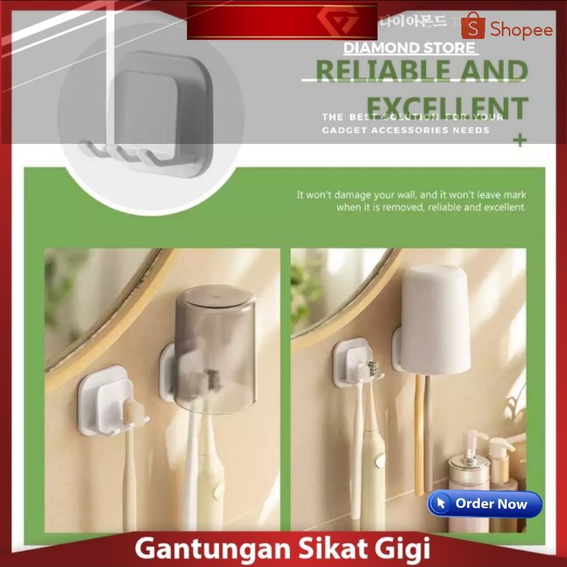 Hook / Gantungan Sikat Gigi Kuat Praktis Minimalis / Tempel Dinding 2 in 1