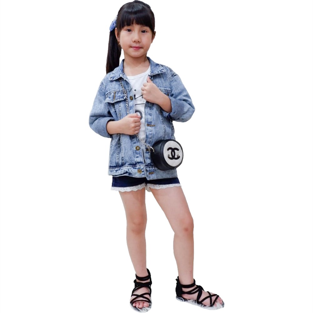 Jaket Jeans Denim Outdoor Washed anak remaja Unisex - XSHOP Shens girl