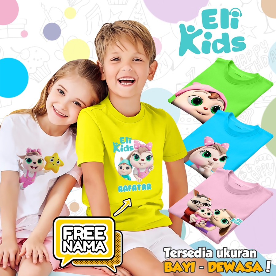 [FREE NAMA] Baju Kaos COUPLE  ANAK DAN DEWASA ELIKIDS ELI KIDS BANYAK MOTIF