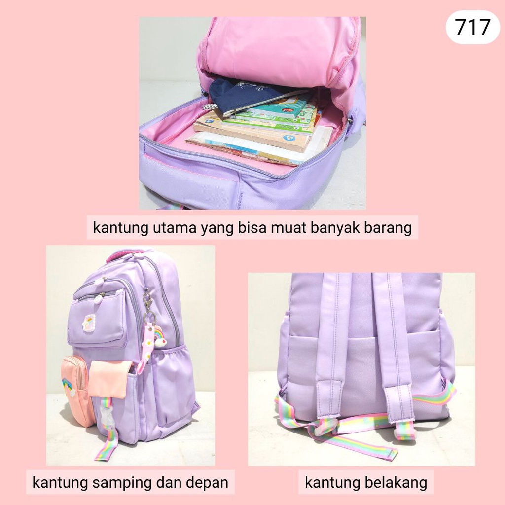 Tas Sekolah Anak Cewek Import Backpack SD Ransel Rainbow 717