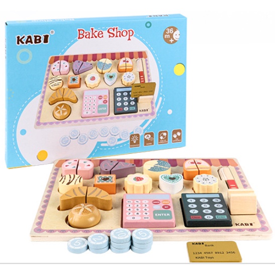 KABI Wooden BAKE SHOP Board Puzzle Game / Mainan Kayu Pretend Play Anak Masak-Masakan / Mainan Pretend Play Kasir Cake Bakery / Mainan Toko Roti Anak / Mainan Edukasi Puzzle Kayu Berkualitas