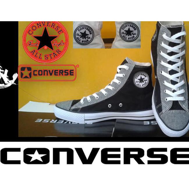7Ka Sepatu Converse All Star High Hitam Motif Denim + Box Grade Original Jy