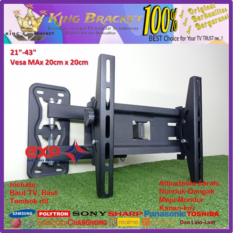 Bracket TV HISENSE 14 s/d 43 inch 6 ARAH FULL BESI SUPER KOKOH GARANSI 100% ORI