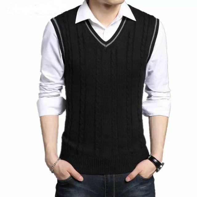 Baju Rompi Pria Casual Cable Vest Rajut Tebal / Rompi Rajut / Baju Rompi