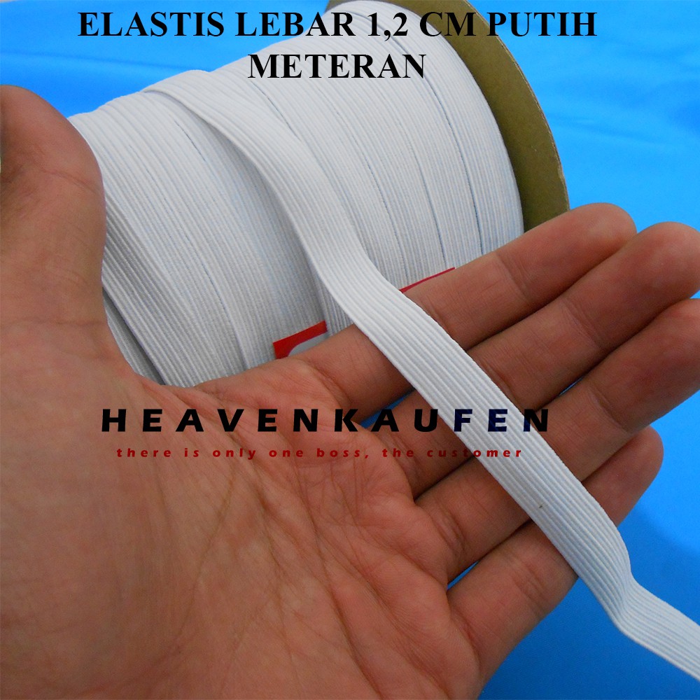 Karet Elastis / Elastic Melar Molor Lebar 1,2 cm (12 mm) Putih Meteran