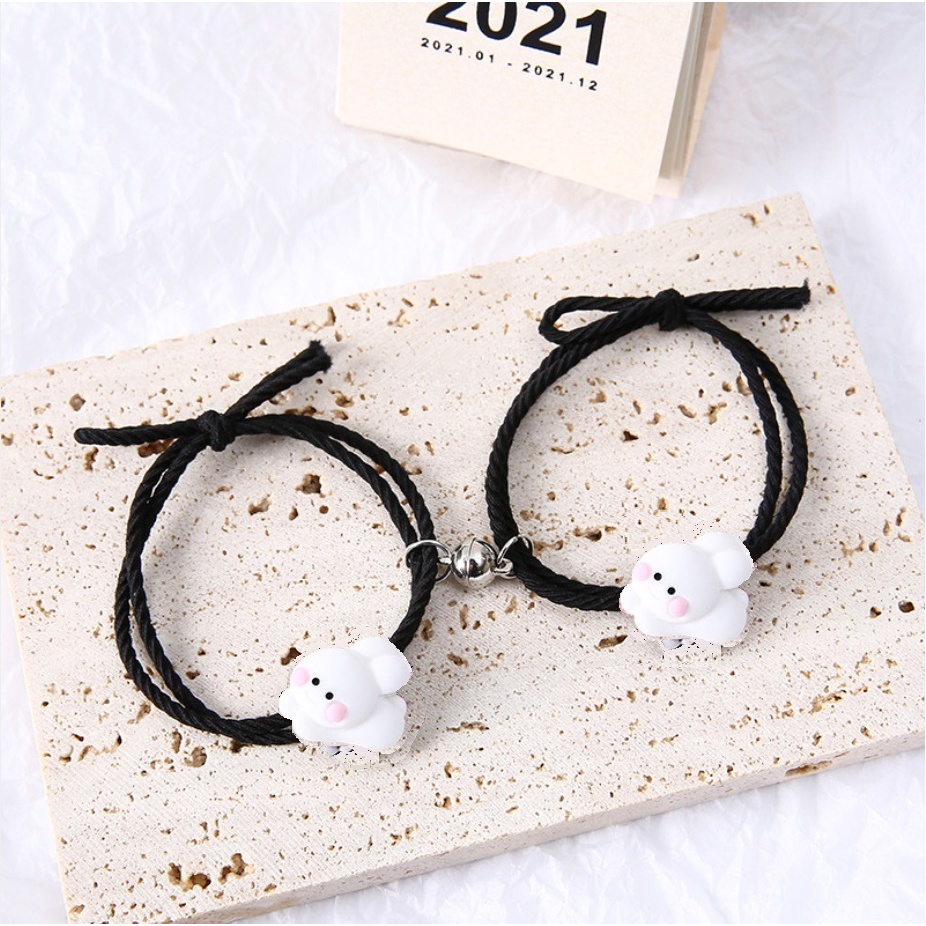 SEPASANG / 2 Gelang Sahabat TEDDY BUNNY Tali Magnet Couple Pasangan Saudara Korea Fashion Best Friend Karet