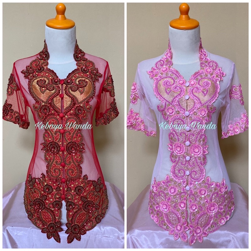 Ready Kebaya Tangan Pendek Full Payet / Kebaya Brokat Bordir Pendek / Kebaya Wanita / Kebaya Wisuda / Akad Pengantin