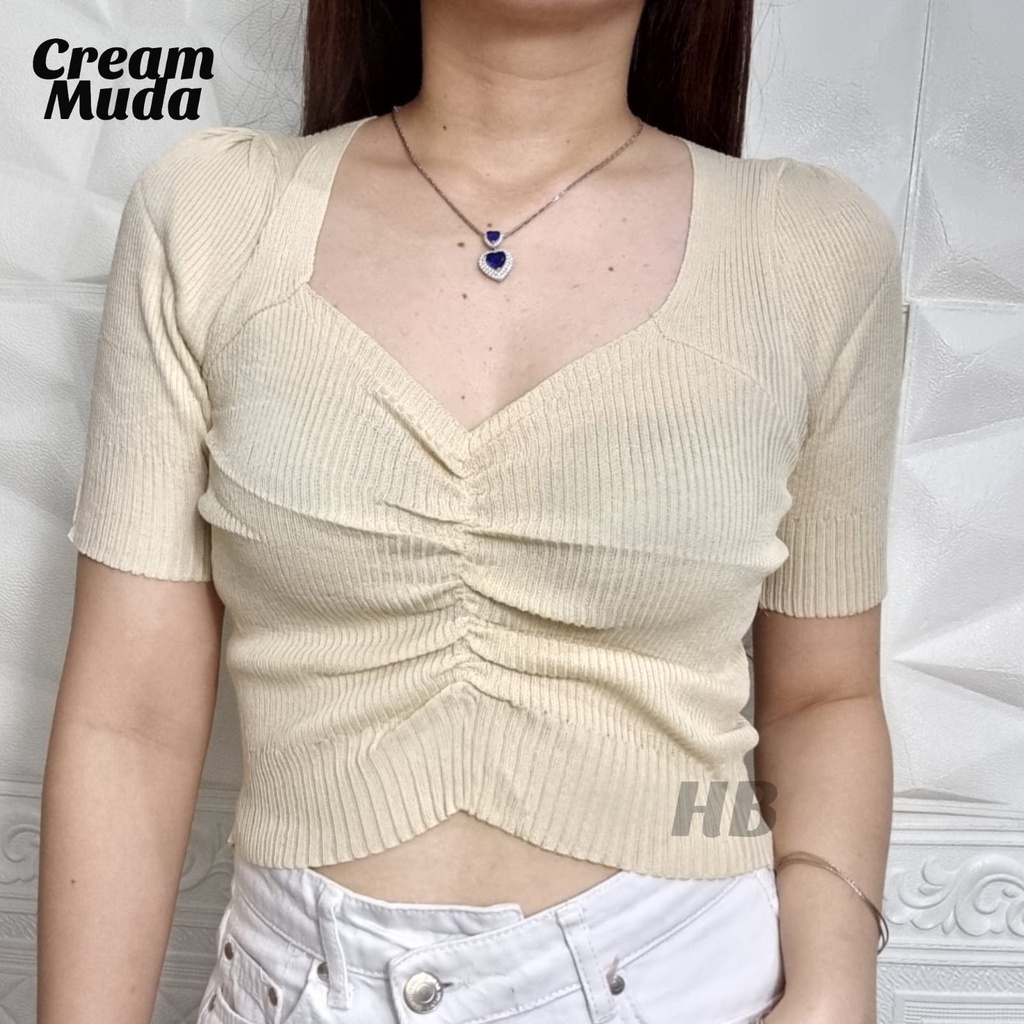 HAWAIIAN BANANA - VNECK RUBBER CROP TOP IMPORT BANGKOK - BAHAN HALUS DAN TEBAL