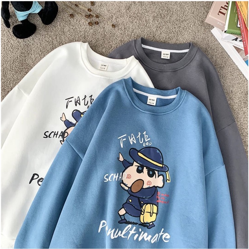 sweater wanita SHINCHAN SWEATER OVERSIZE - crewneck bahan fleece - sweatshirt