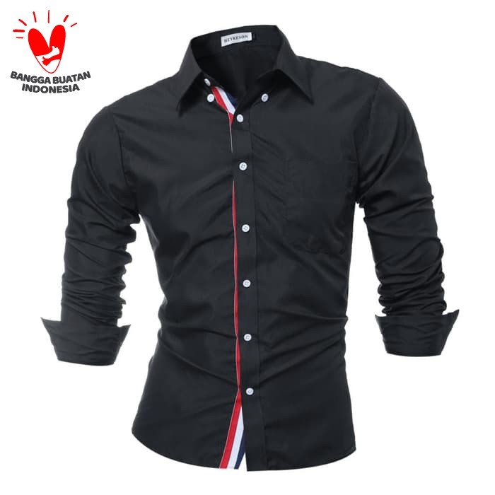 Kemeja Slimfit Pria Katun Lengan Panjang Original Eakai1 CK389 [Scott Black Ot] Kemeja Pria
