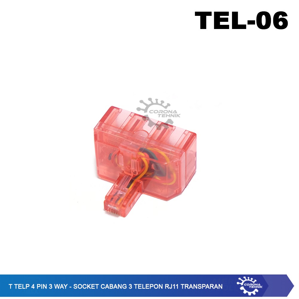 T Telp 4 Pin 3 Way - Socket Cabang 3 Telepon RJ11 Transparan