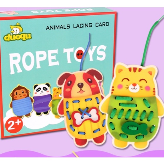 THREADING TOY / Mainan Edukasi Duoqu ANIMAL LACING CARD / DIY ROPE TOYS / Mainan Montessori Toys Meronce / Mainan Belajar Menjahit / Lacing Toys / DIY Menjahit Boneka Kayu