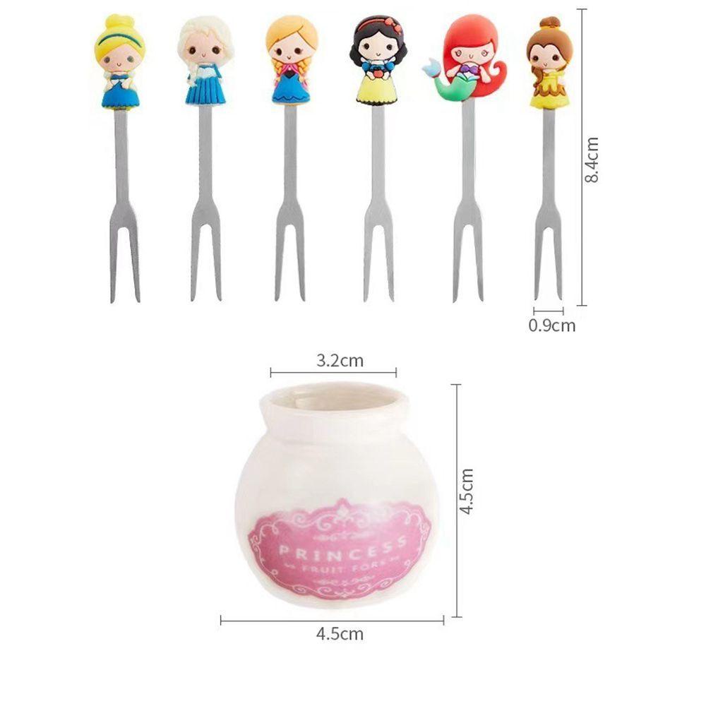 SOLIGHTER Ceramic Fruit Forks Mini Party Decoration Tasting Fork With Holder Cute Princess Stainless Steel Food Pick Dessert Flatware