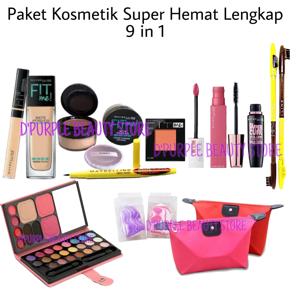 Paket Kosmetik Super Hemat Lengkap 9 in 1 - Paket Makeup Maybelline Super Lengkap Hemat 9 in 1