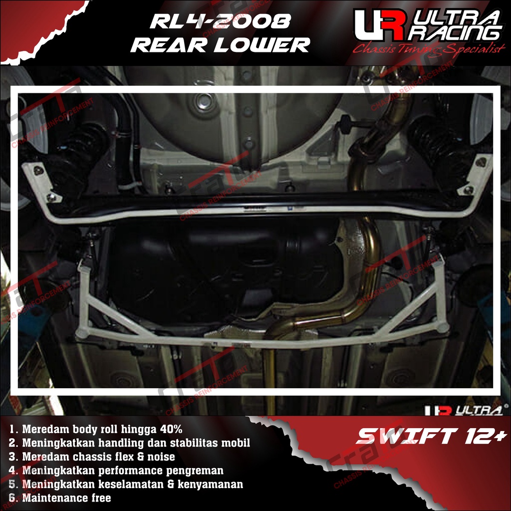 Aksesoris Stabiliser ULTRA RACING Safety Bar - Rear Lower Bar 4 Points - Suzuki Swift 12+ - RL4-2008