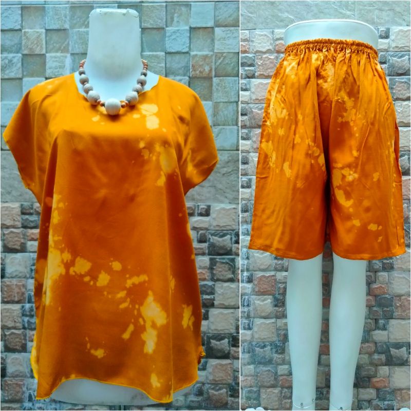 ONE SET TIE DYE SETELAN WANITA CELANA PENDEK RAYON XL BABYDOLL BALI KEKINIAN TIEDYE MOTIF KOPI-F