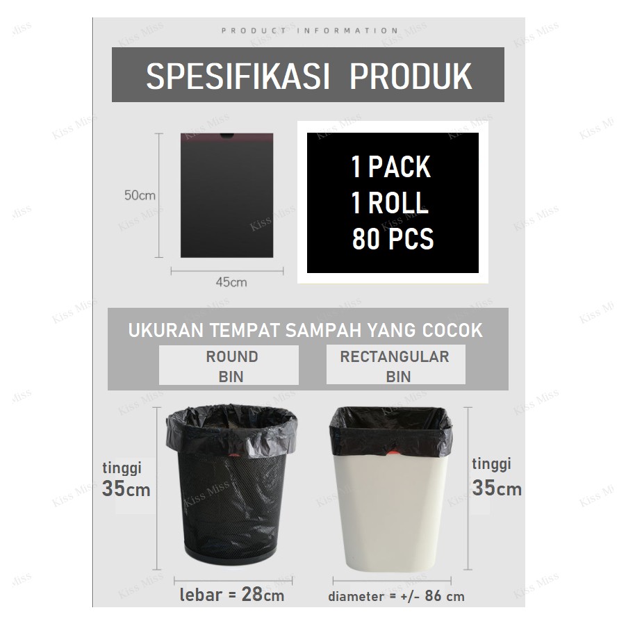 Plastik Sampah TALI SERUT WHITE - 45x50 - Trash Bag TIPIS - ROLL - Kantong